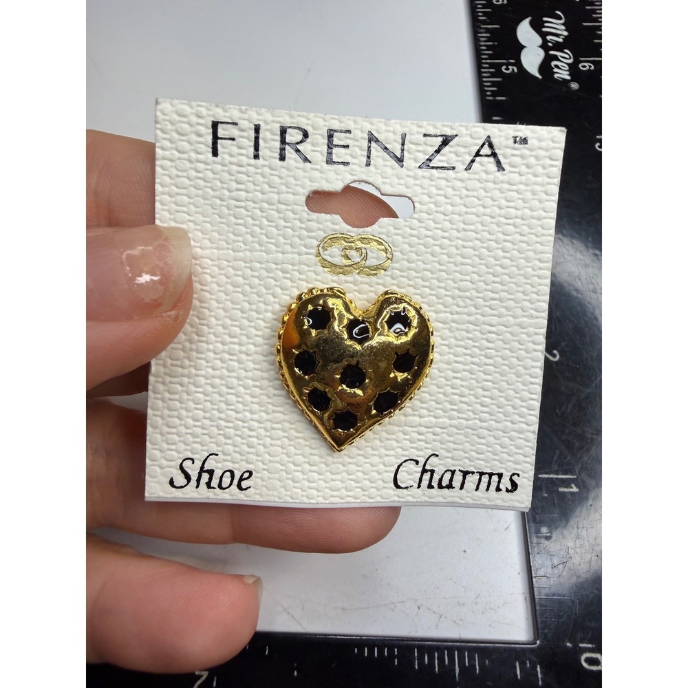 Firenza Gold Tone Heart Shoe Charm Black Star Cutouts Vintage Accessory
